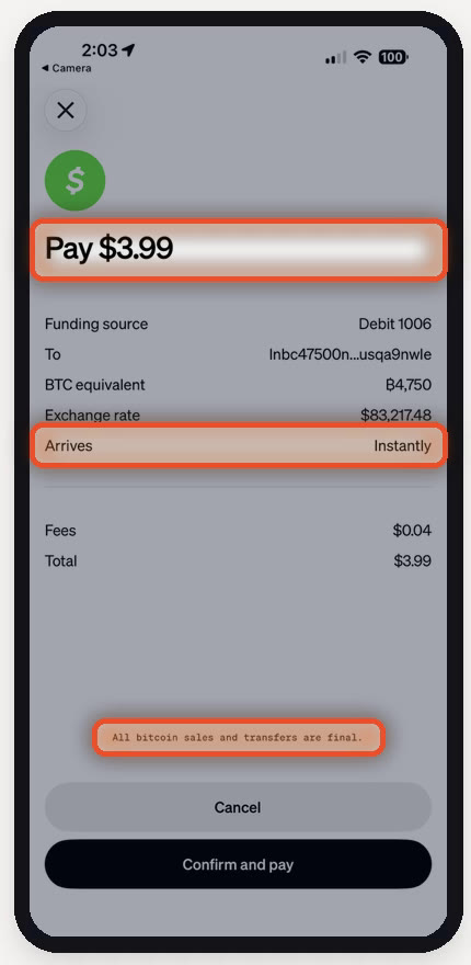 Customer approves the exact amount in Cash App